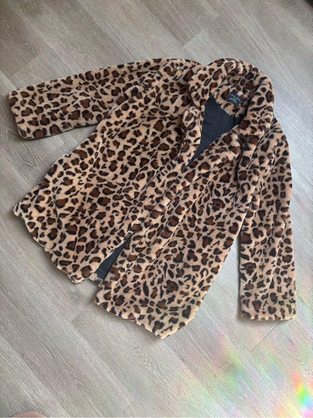 Love Tree Leopard Print Teddy Coat in Brown and Black